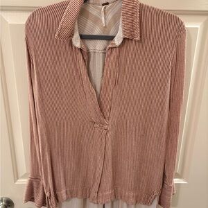 Free People Ribbed Blouse in Pink